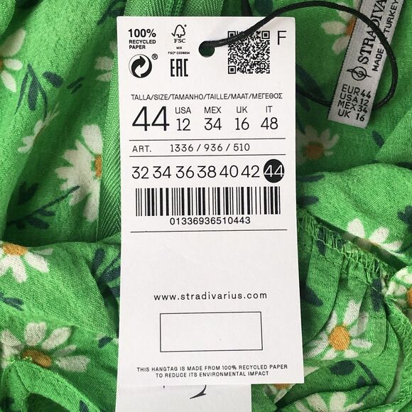 stradivarius Womens Halter Dress Slit Ruched Green Daisy Print  Size 12 NWT - Picture 13 of 16